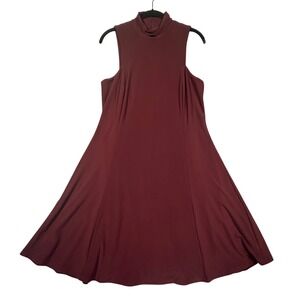 Lauren Ralph Lauren Mock Neck Dress Womens 10 Burgundy Claret A-Line Jersey NWT